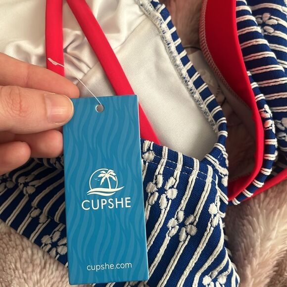 Cupshe Striped Floral Colorblock Bikini Bralette & Cheeky Bottoms Set - Picture 7 of 8